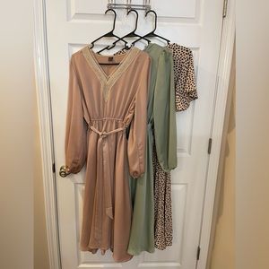 3 SHEIN Women’s Dresses - Size L (8/10) - Mint Green, Apricot, & Multicolored.